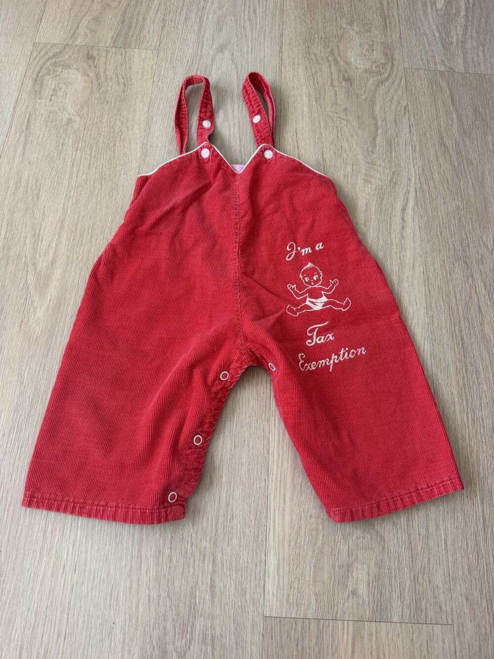 Vintage Red Corduroy Overalls 9-12 M I Am A Tax Exemption